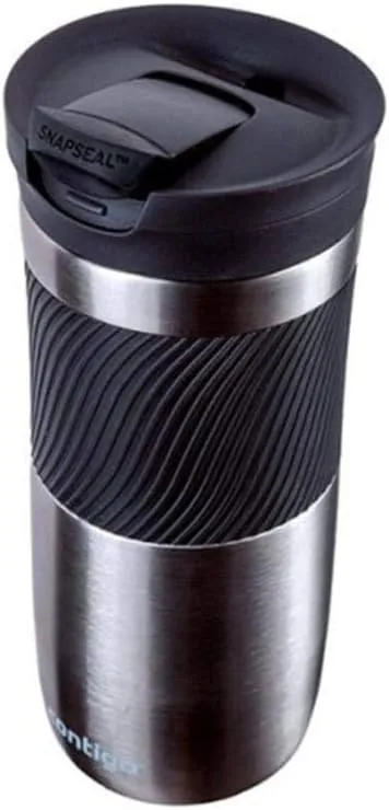Contigo Byron Snapseal Travel Mug, Stainless Steel Thermal mug, vacuum flask, leakproof tumbler, coffee mug with BPA free Easy-Clean Lid, 470 ml, Stainless Steel