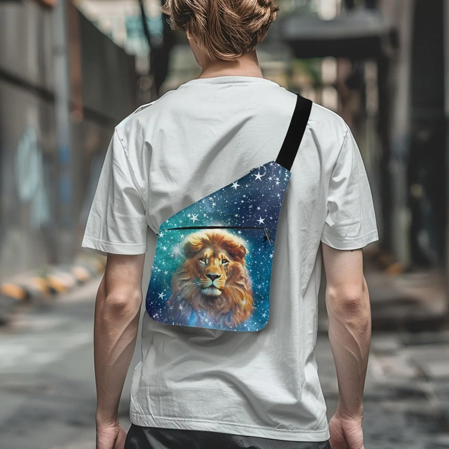 Cool Lion Print Shoulder Bag for Men Multifunctional Slim Carry Crossbody Bag with Smooth Zipper Personal Travel Bag Crossbody Bags for Men Travel Outdoors