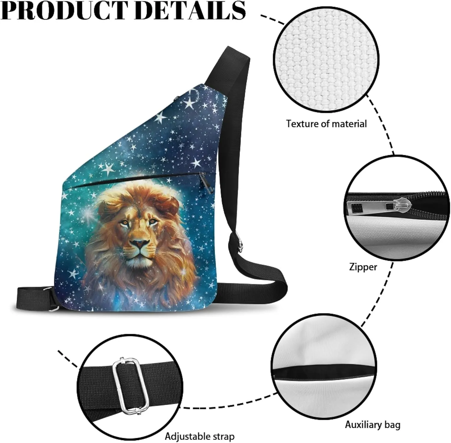 Cool Lion Print Shoulder Bag for Men Multifunctional Slim Carry Crossbody Bag with Smooth Zipper Personal Travel Bag Crossbody Bags for Men Travel Outdoors