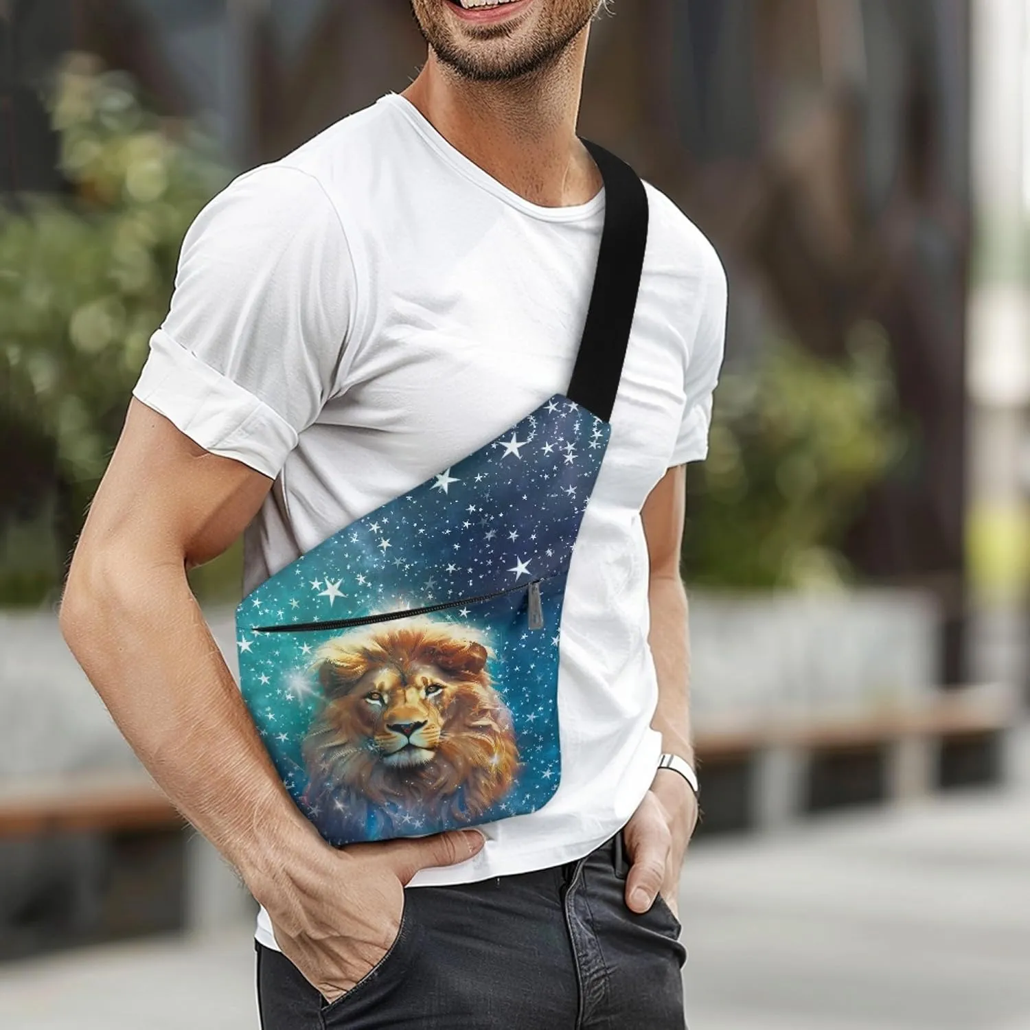 Cool Lion Print Shoulder Bag for Men Multifunctional Slim Carry Crossbody Bag with Smooth Zipper Personal Travel Bag Crossbody Bags for Men Travel Outdoors