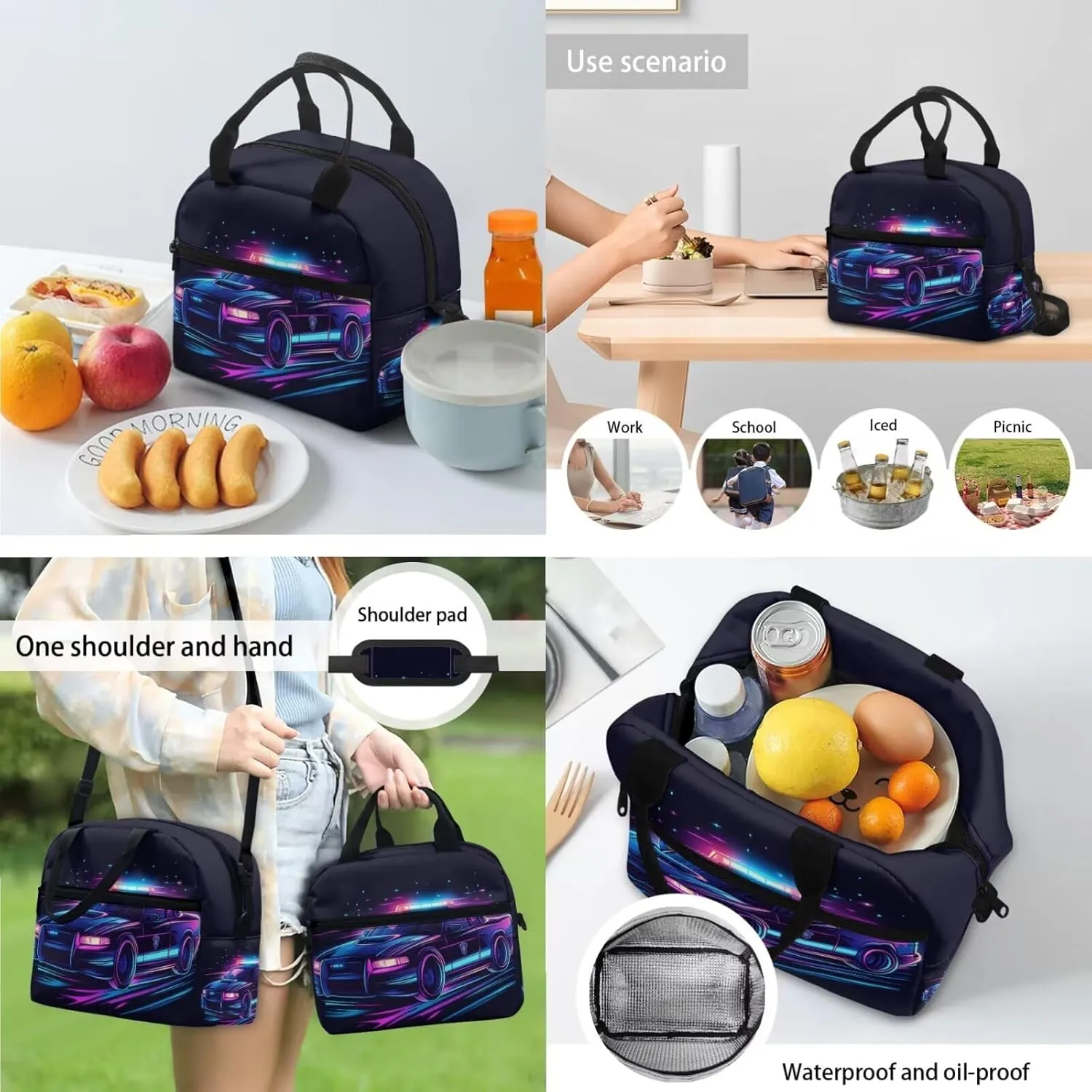 Cool Police Car Simple Modern Backpack and Lunch Box Set 17 Inch Girls Backpacks Ages 8-10 4 Piece Easy Clean Lightweight Large Capacity Pencil Case Personalized Bookmark