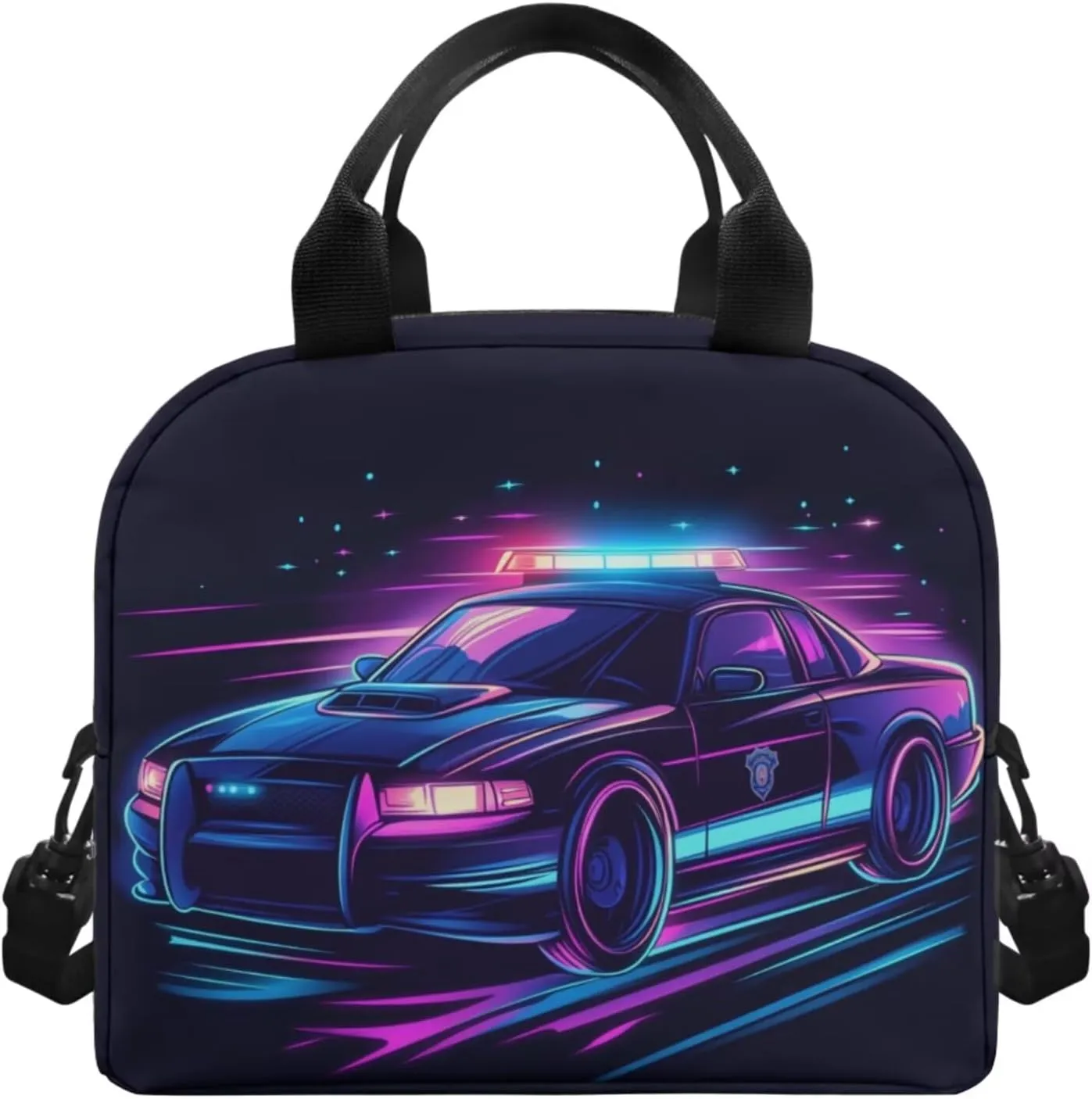 Cool Police Car Simple Modern Backpack and Lunch Box Set 17 Inch Girls Backpacks Ages 8-10 4 Piece Easy Clean Lightweight Large Capacity Pencil Case Personalized Bookmark