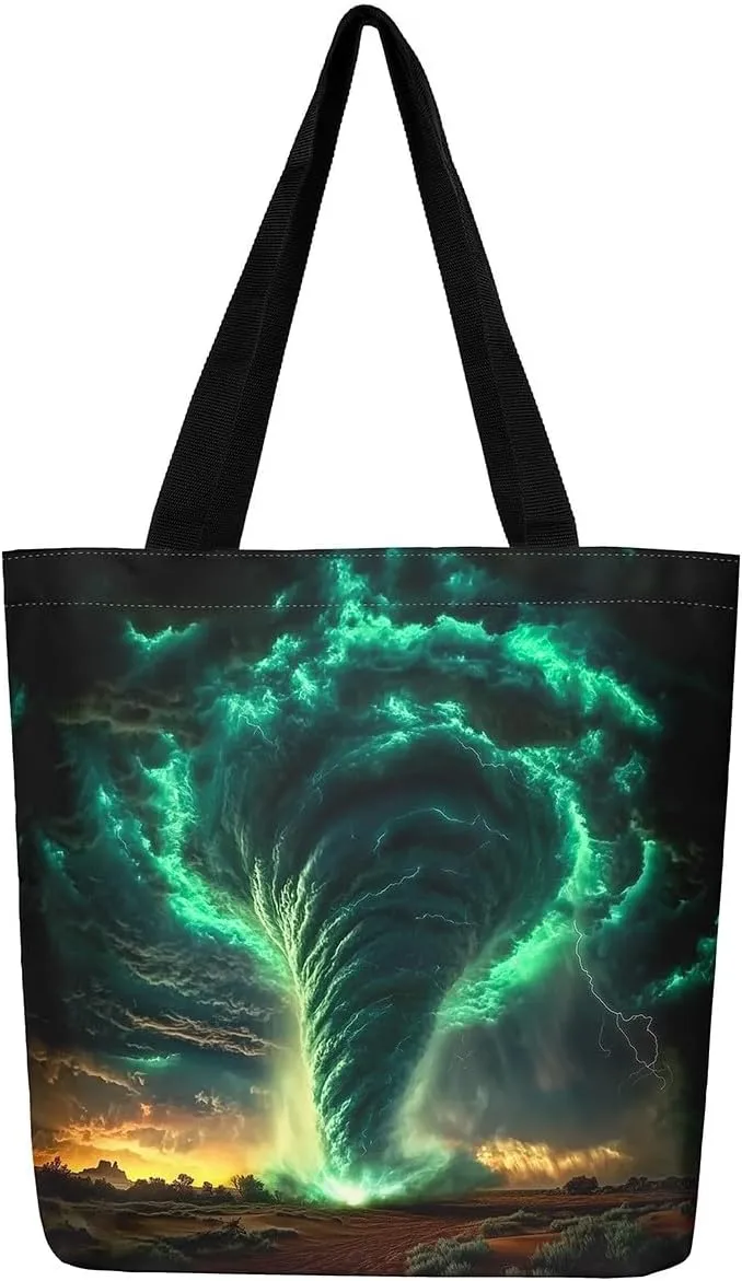 Cool Tornado Handbag Natural Disaster Canvas Tote Bag 3D Tornado Storm Horror Theme Bag