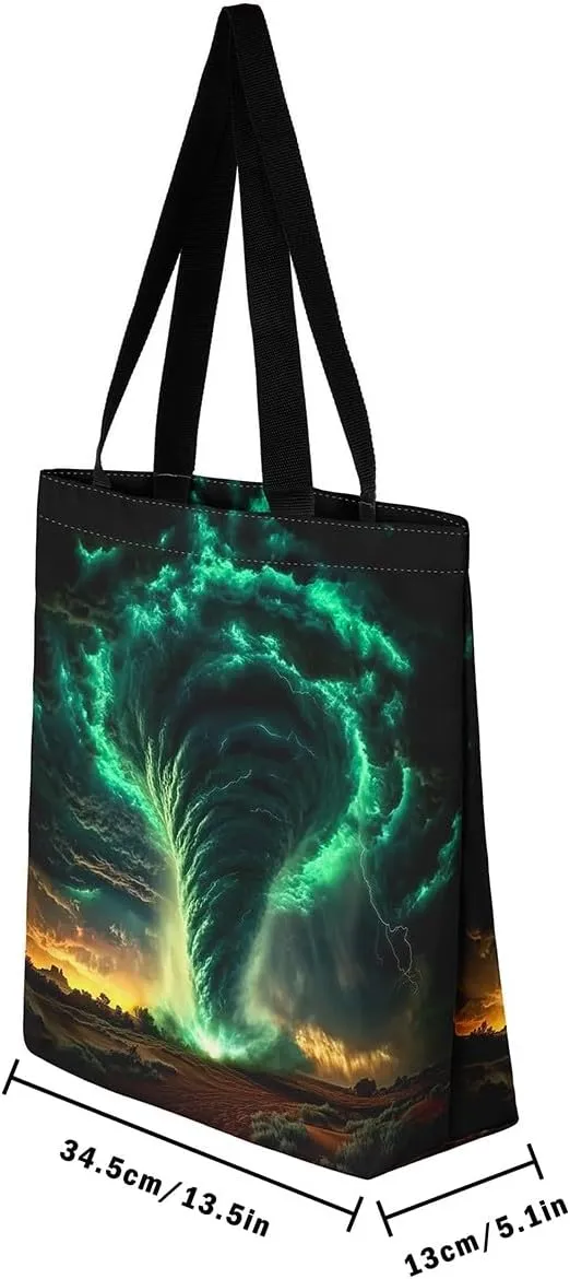 Cool Tornado Handbag Natural Disaster Canvas Tote Bag 3D Tornado Storm Horror Theme Bag