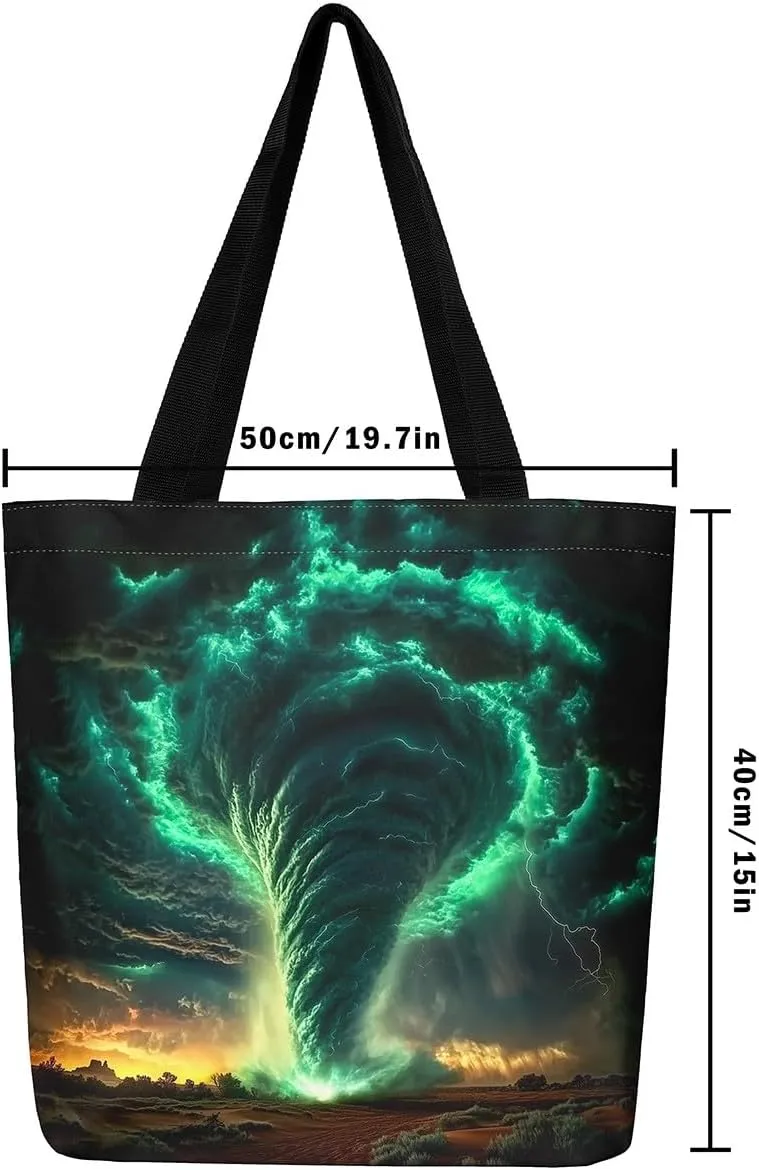 Cool Tornado Handbag Natural Disaster Canvas Tote Bag 3D Tornado Storm Horror Theme Bag