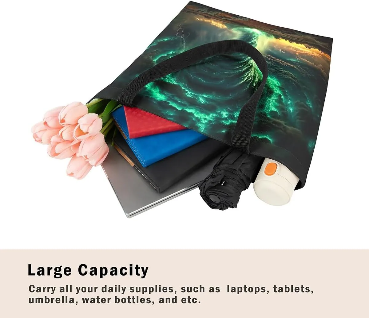 Cool Tornado Handbag Natural Disaster Canvas Tote Bag 3D Tornado Storm Horror Theme Bag