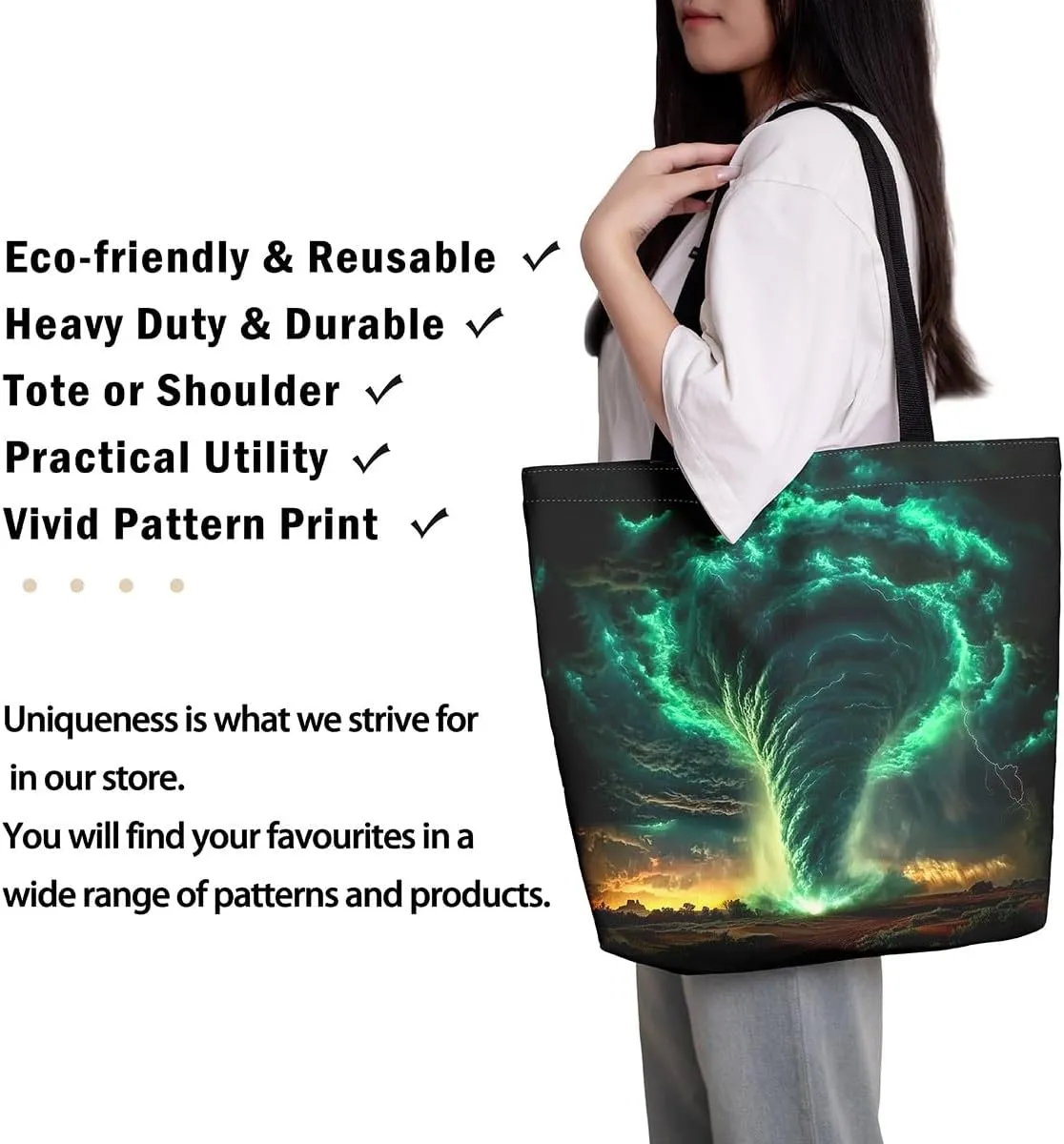 Cool Tornado Handbag Natural Disaster Canvas Tote Bag 3D Tornado Storm Horror Theme Bag