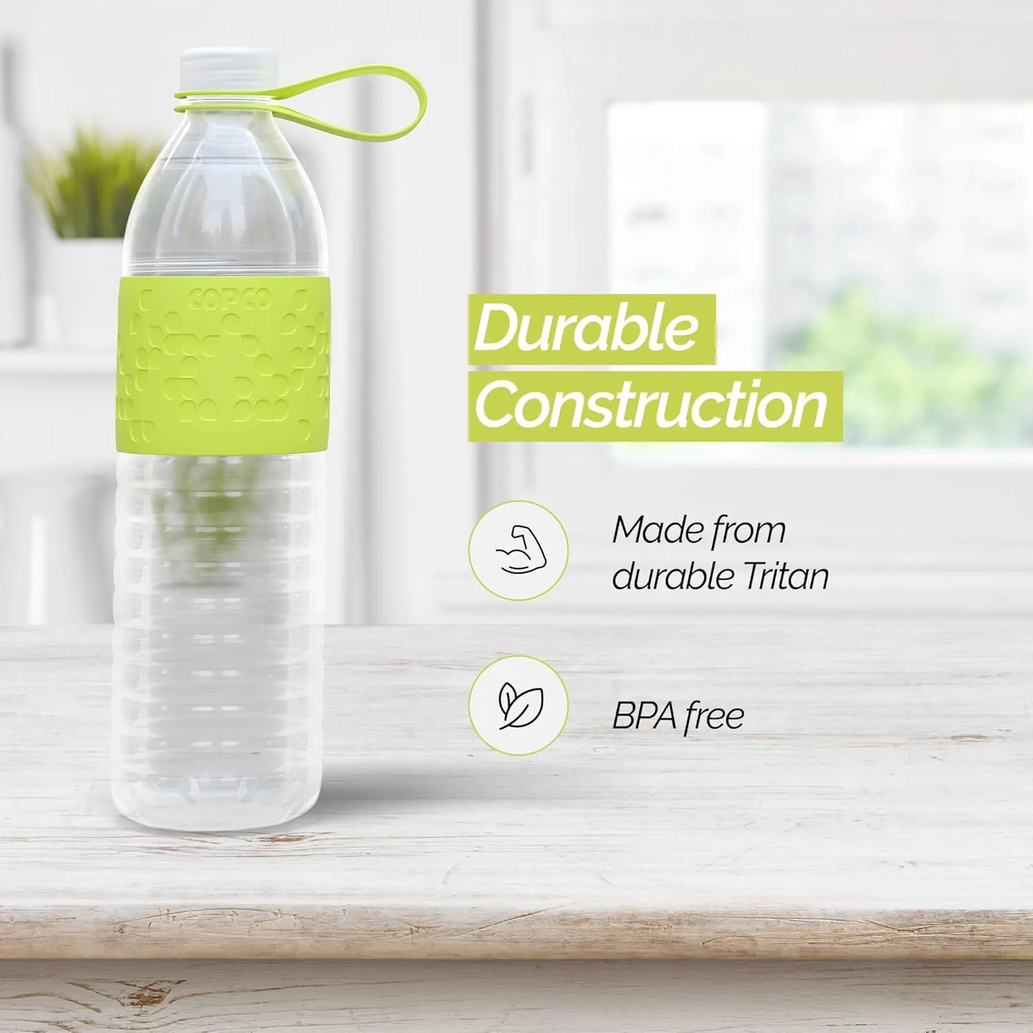 Copco Hydra 20 oz Tritan Water Bottle with Spill Resistant Lid & Non-Slip Sleeve - BPA-Free, Dishwasher Safe, Fits in Cup Holders, Great for Gym, Travel, Office - Durable & Lightweight (Green)