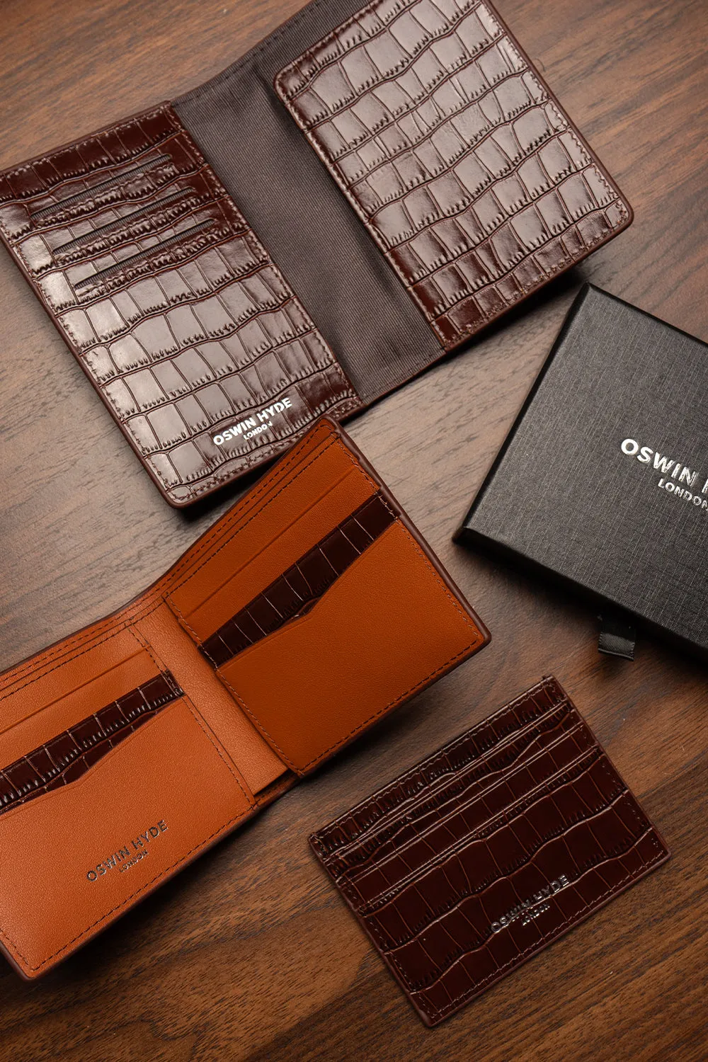 Covent Brown Croc Passport Holder