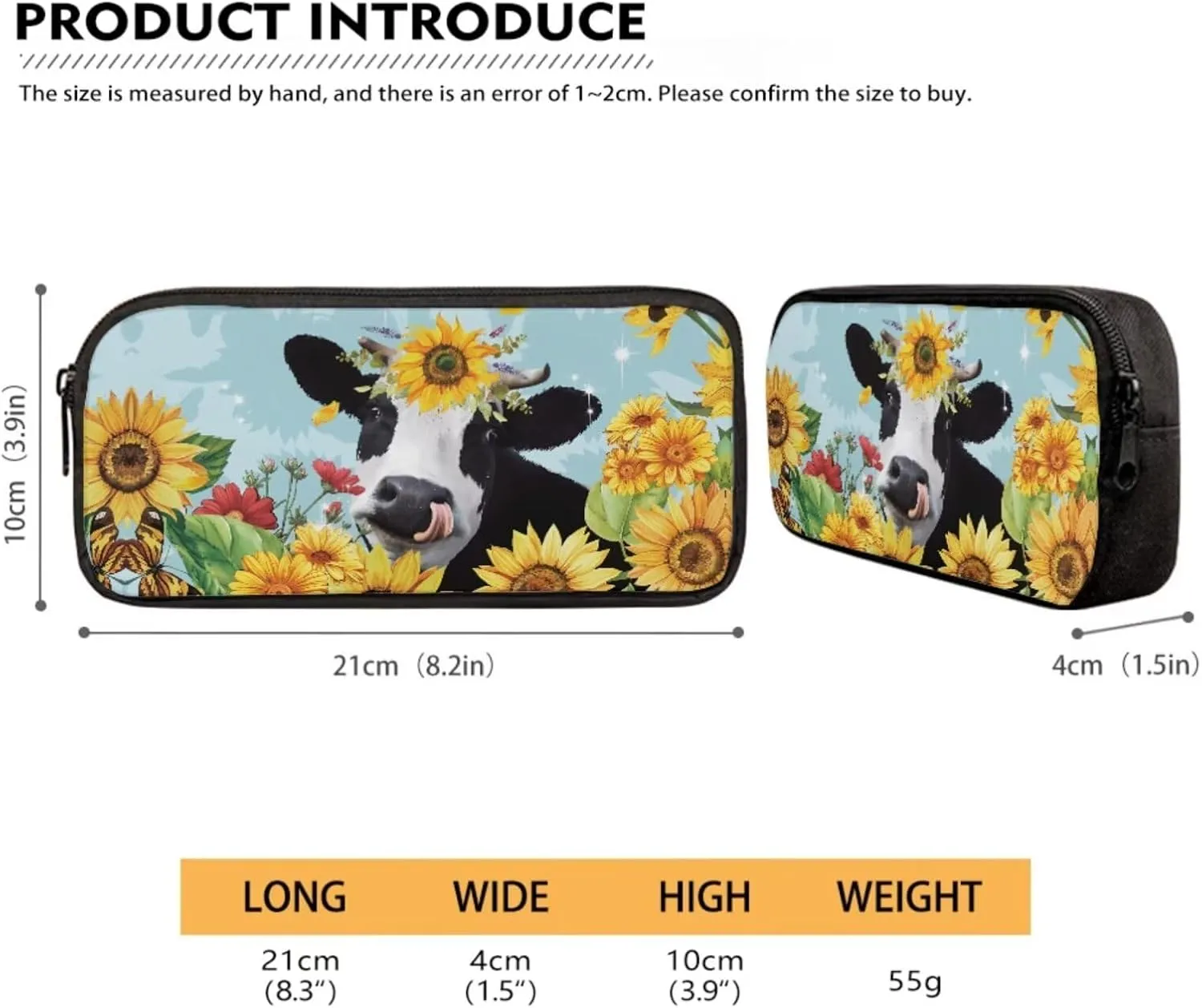 Cow Sunflowers Girls Backpacks Ages 8-10 Children's 3 Piece Schoolbag Set with Lunch Box Pencil Case Elementary 4th Grade Daypack Student Camping Backpacks Rucksack