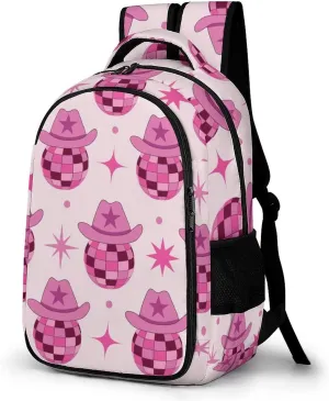Cowgirl Pink Disco Ball Large Travel Backpack Bags Daypack Laptop Work Computer Hiking Back Packs with Multiple Pockets