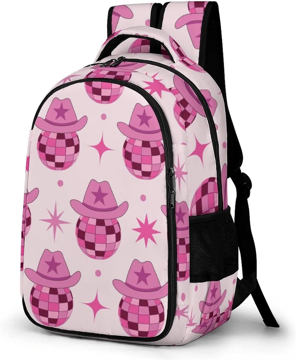 Cowgirl Pink Disco Ball Large Travel Backpack Bags Daypack Laptop Work Computer Hiking Back Packs with Multiple Pockets