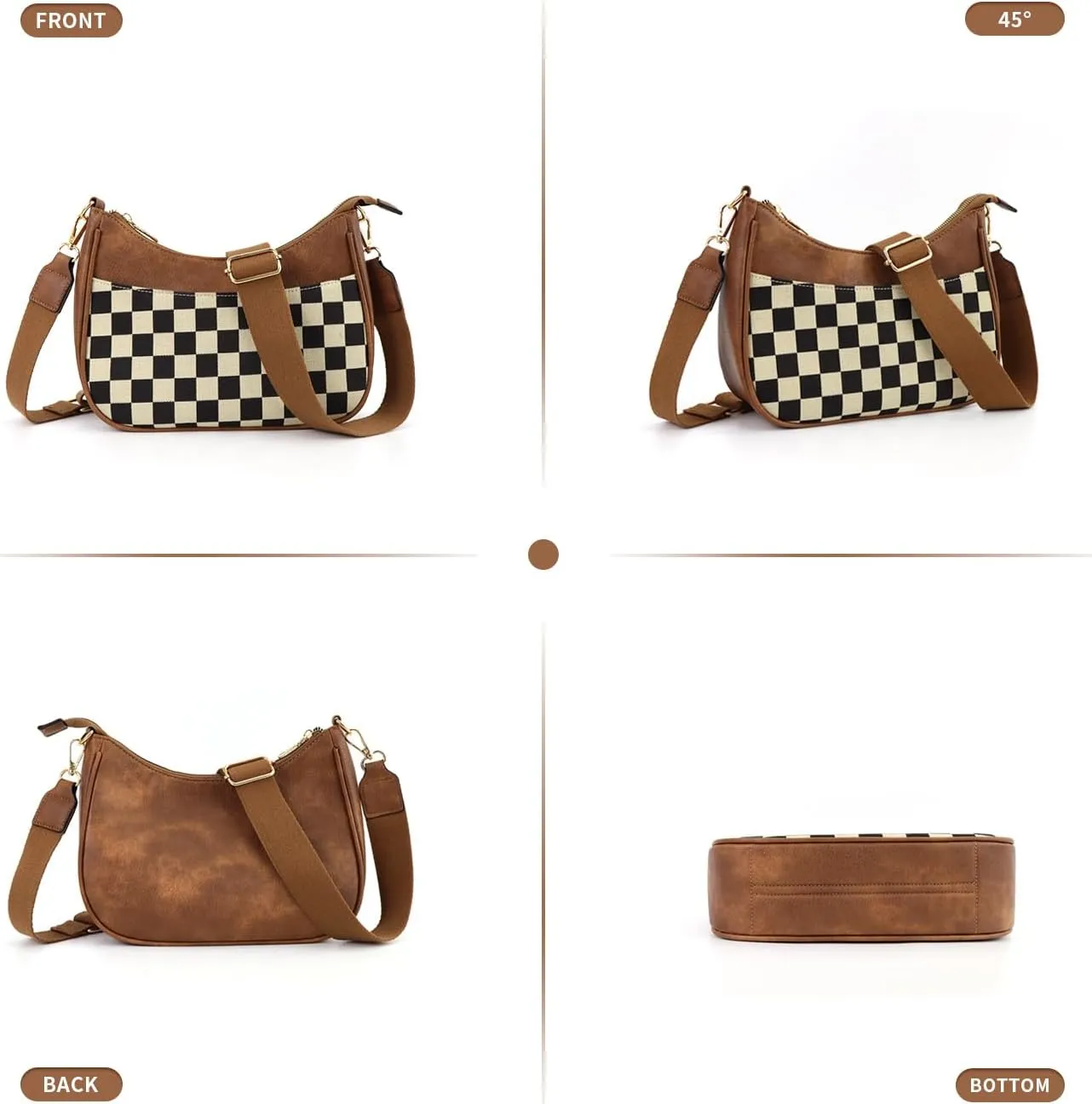 Crescent Checkered Crossbody Bags For Women Plaid Pattern Purse Medium Checkerboard Shoulder Bag Handbags