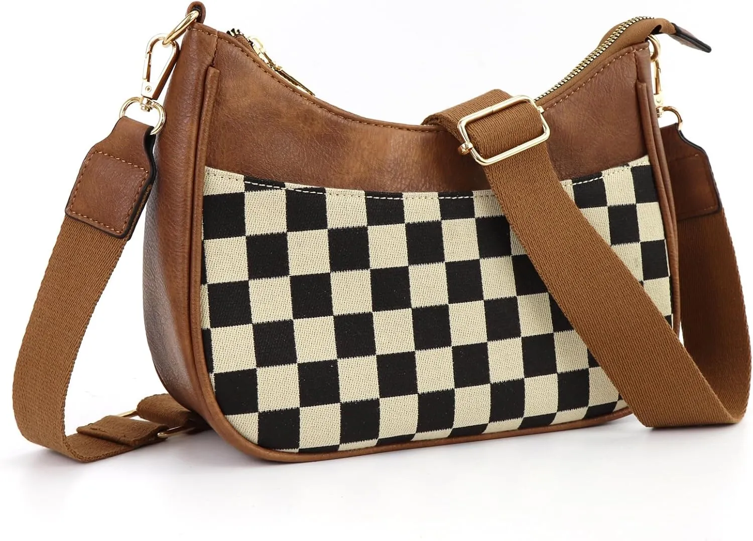 Crescent Checkered Crossbody Bags For Women Plaid Pattern Purse Medium Checkerboard Shoulder Bag Handbags