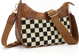 Crescent Checkered Crossbody Bags For Women Plaid Pattern Purse Medium Checkerboard Shoulder Bag Handbags