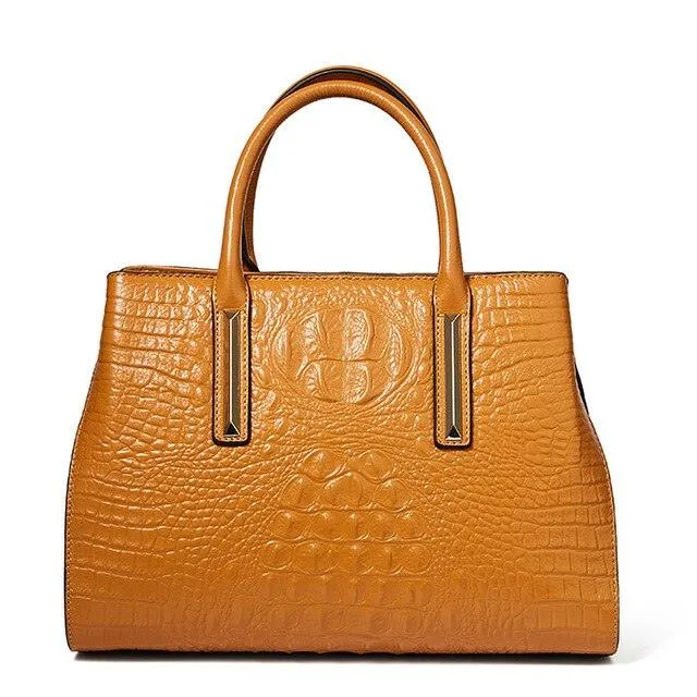 Crocodile Pattern Leather Shell Handbag