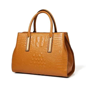 Crocodile Pattern Leather Shell Handbag