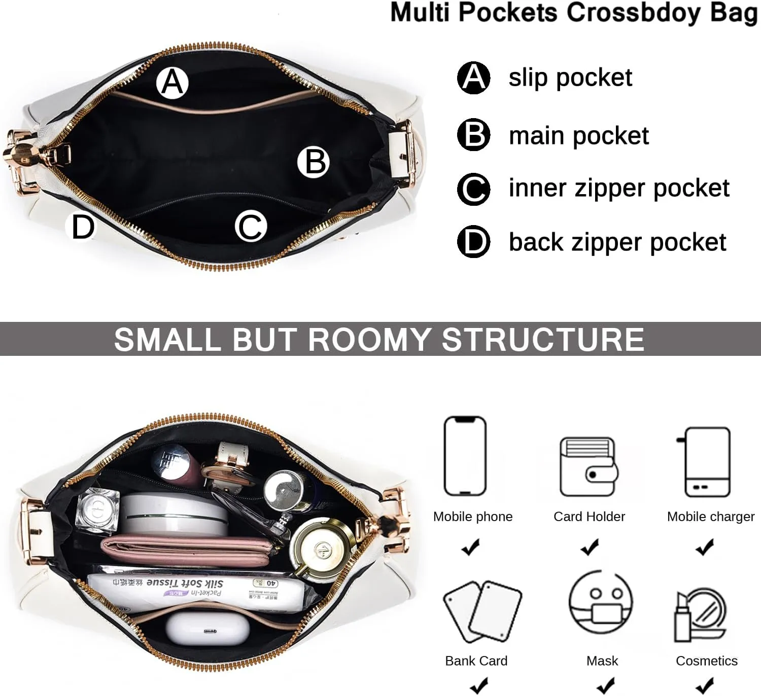 CROJUYI Small Crescent Shoulder Bags Purses for Women Retro Classic Clutch Hobo Tote Purse and Handbag Cute Crossbody Bags