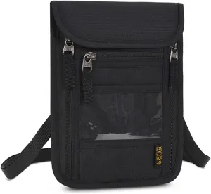 Croogo Fashion Passport Holder Neck Pouch Travel Neck Wallet with RFID Blocking Neck Stash Pouch for Traveling,Black-HZB01