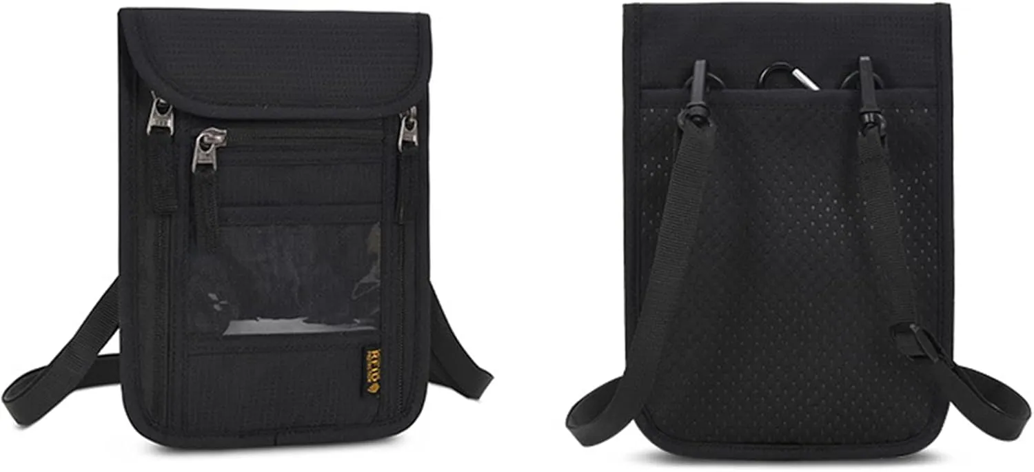 Croogo Fashion Passport Holder Neck Pouch Travel Neck Wallet with RFID Blocking Neck Stash Pouch for Traveling,Black-HZB01