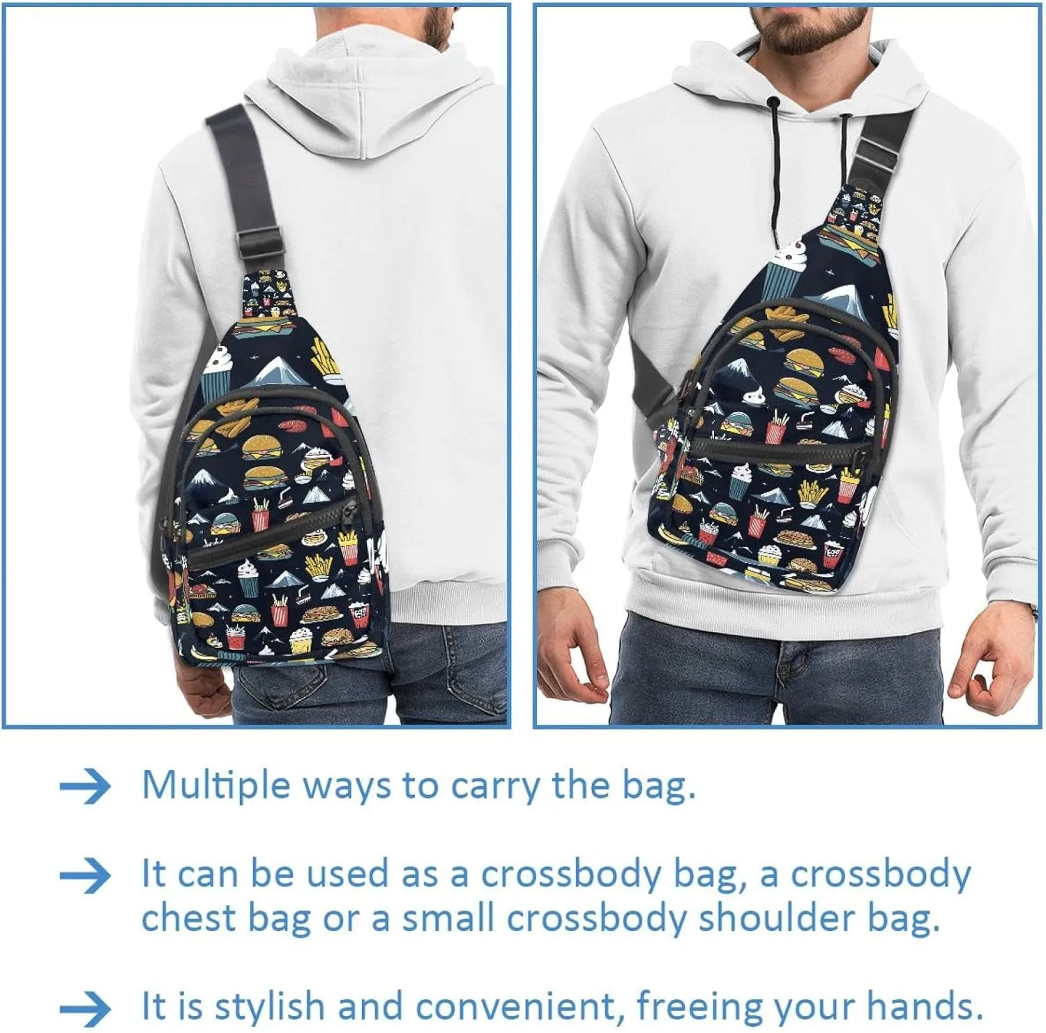 Crossbody Bags for Women Cross Body Bag for Woman Sling Bag Crossbody Bag Drink ice cream gamburger hot dog pita t (1) Sling Backpack Travel