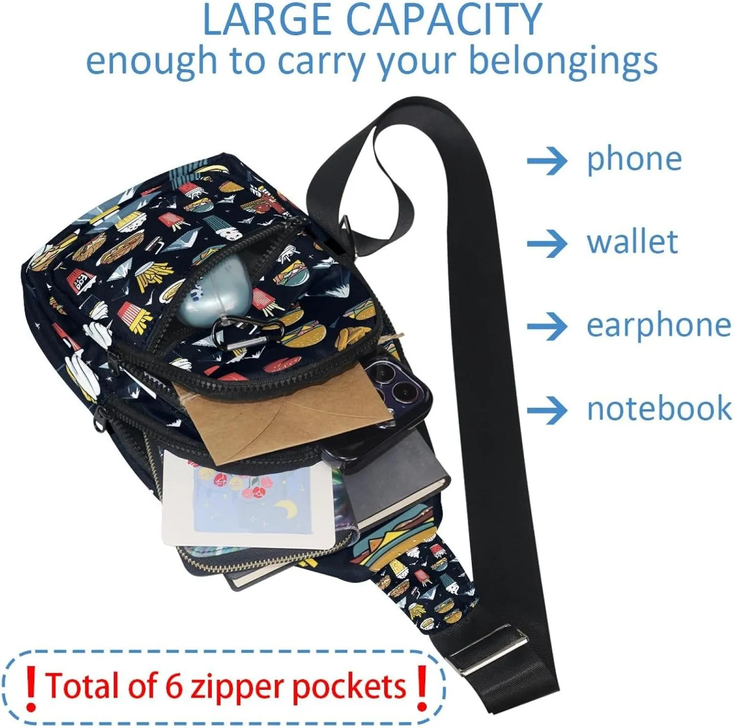 Crossbody Bags for Women Cross Body Bag for Woman Sling Bag Crossbody Bag Drink ice cream gamburger hot dog pita t (1) Sling Backpack Travel