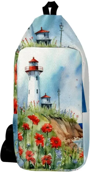 Crossbody Bags for Women,Crossbody Bag Men,Small Sling Bag,Flower Bush Summer Lighthouse,Crossbody Purse