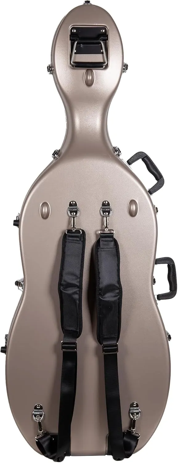 Crossrock ABS Cello Case for 4/4 & 3/4 Size | Champagne Matte Finish, Wine Red Velvet Interior, Molded Hardshell with Wheels, Lock, Dual Bow Holders & Backpack Straps​
