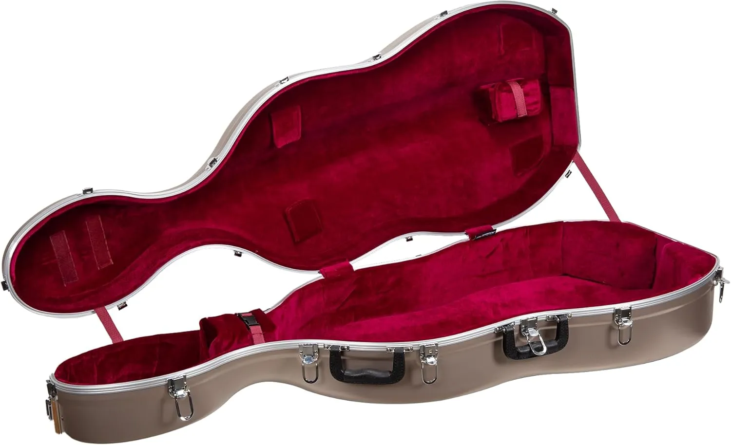 Crossrock ABS Cello Case for 4/4 & 3/4 Size | Champagne Matte Finish, Wine Red Velvet Interior, Molded Hardshell with Wheels, Lock, Dual Bow Holders & Backpack Straps​