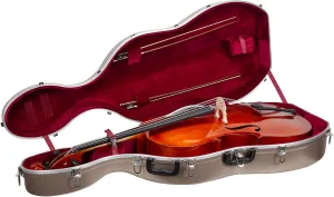 Crossrock ABS Cello Case for 4/4 & 3/4 Size | Champagne Matte Finish, Wine Red Velvet Interior, Molded Hardshell with Wheels, Lock, Dual Bow Holders & Backpack Straps​