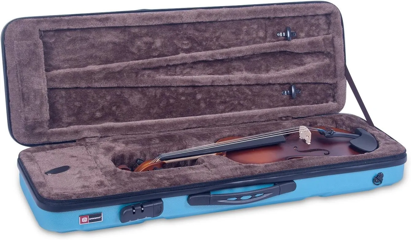 Crossrock ABS Oblong 4/4 Violin Case with Plush Interior | Lightweight Hardshell with Bow Storage, Spacious Accessory Compartment, Backpack Straps, Lock – Ideal for Students & Daily Travel -Turquoise