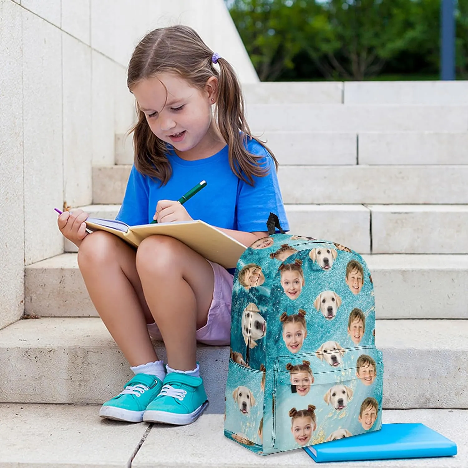 Custom Backpack with Face, Personalized Face School Bag for Boys Girls Men Women, Customized Faces Casual Laptop Backpacks with Adjustable Shoulder Strap for School Work Travel Camping