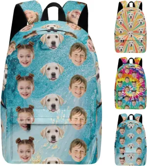 Custom Backpack with Face, Personalized Face School Bag for Boys Girls Men Women, Customized Faces Casual Laptop Backpacks with Adjustable Shoulder Strap for School Work Travel Camping