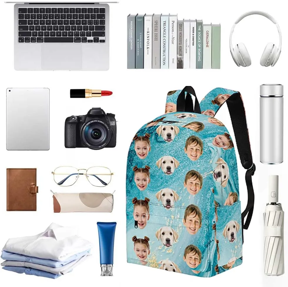 Custom Backpack with Face, Personalized Face School Bag for Boys Girls Men Women, Customized Faces Casual Laptop Backpacks with Adjustable Shoulder Strap for School Work Travel Camping