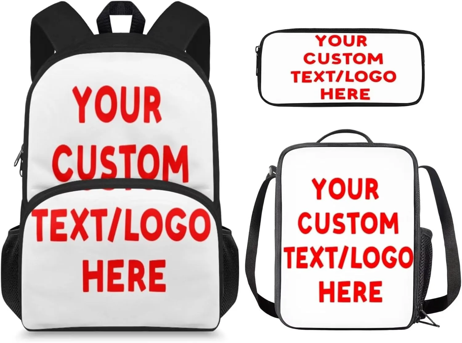Custom Backpacks 3 Piece Set Personalized Add Name Backpack with Lunch Bag Pencil Bag Customization School Book Bags for Boys Girls Kids
