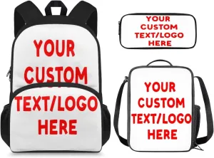 Custom Backpacks 3 Piece Set Personalized Add Name Backpack with Lunch Bag Pencil Bag Customization School Book Bags for Boys Girls Kids