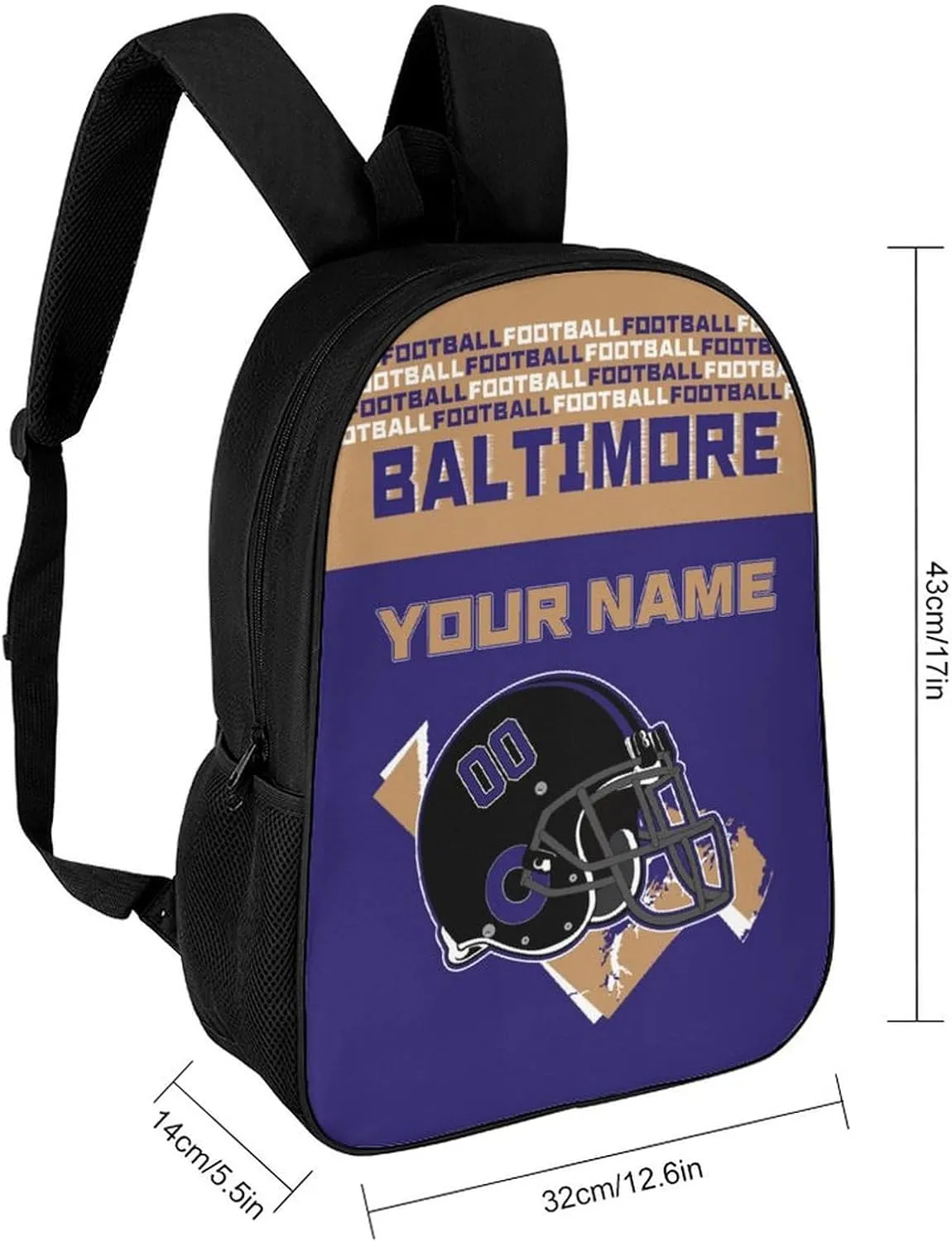 Custom Baltimore Backpack Personalized Name Number 17 Inch Large Capacity Laptop Bag Travel Daypack for Men Women Boys Gifts