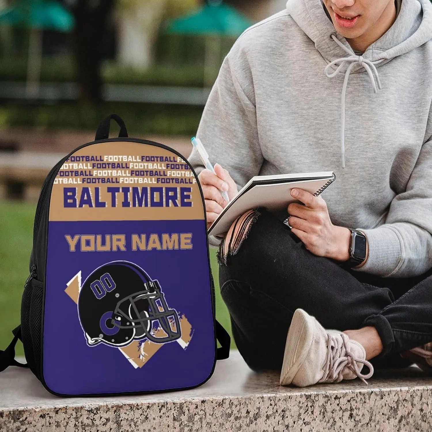 Custom Baltimore Backpack Personalized Name Number 17 Inch Large Capacity Laptop Bag Travel Daypack for Men Women Boys Gifts