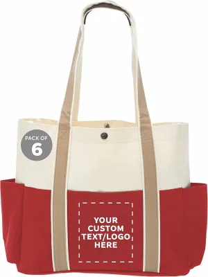 Custom Dual Color Shoulder Tote Bags Set of 6, Personalized Bulk Pack - Cool Modern Design, Perfect For Everyday Use - Red