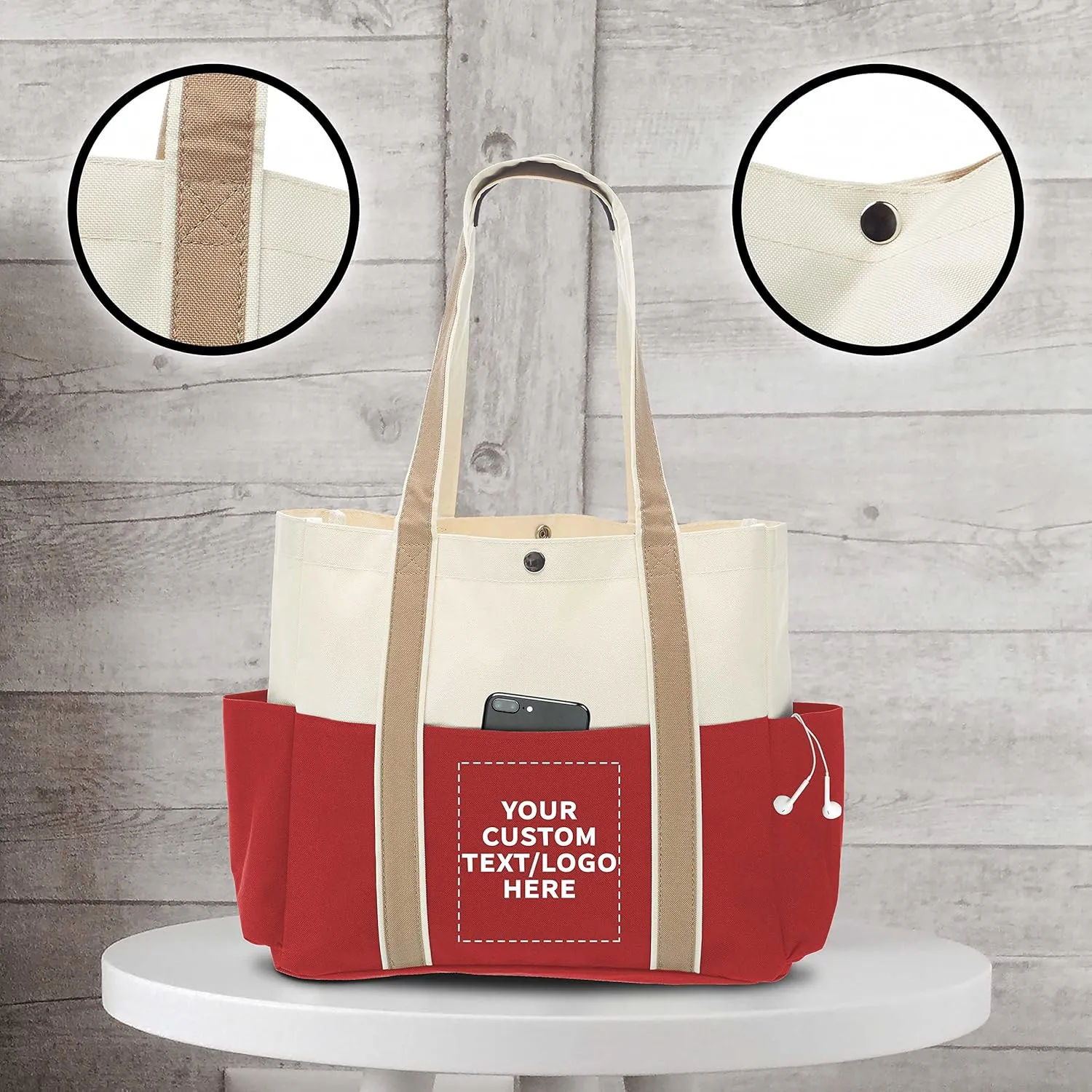 Custom Dual Color Shoulder Tote Bags Set of 6, Personalized Bulk Pack - Cool Modern Design, Perfect For Everyday Use - Red