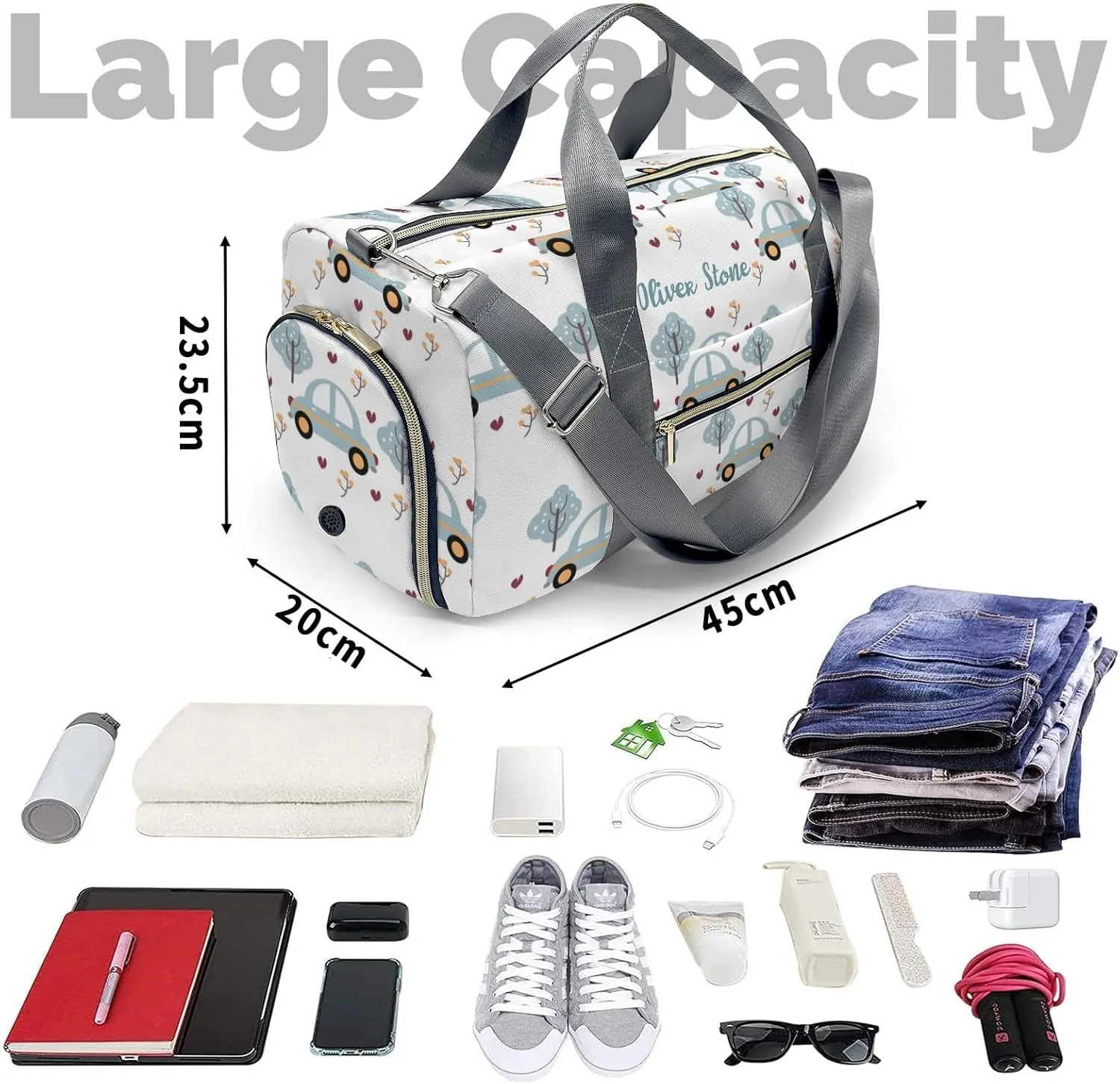 Custom Duffel Bag Blue Gray Car Compact and Convenient: Fitness Bags for the Modern Traveler