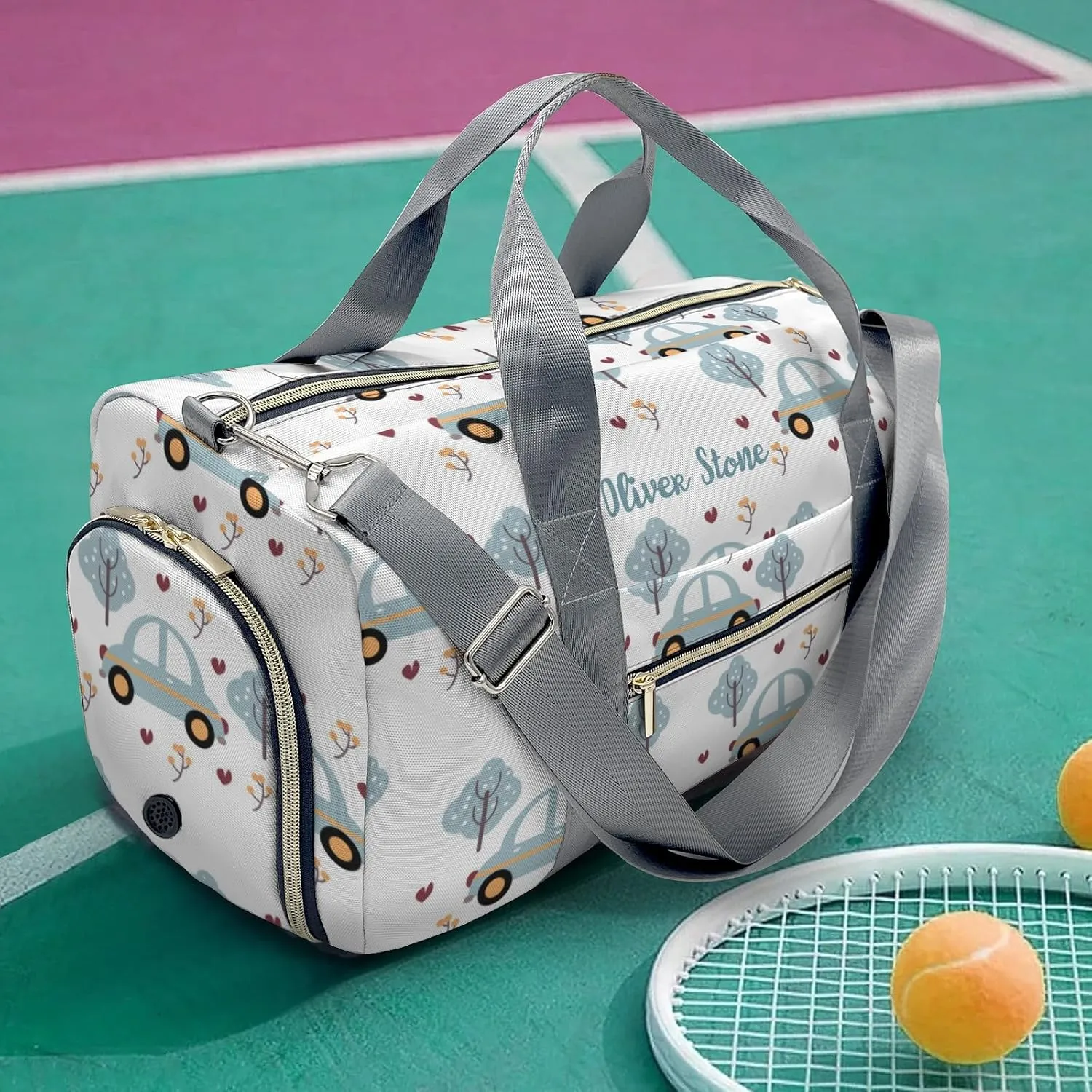 Custom Duffel Bag Blue Gray Car Compact and Convenient: Fitness Bags for the Modern Traveler