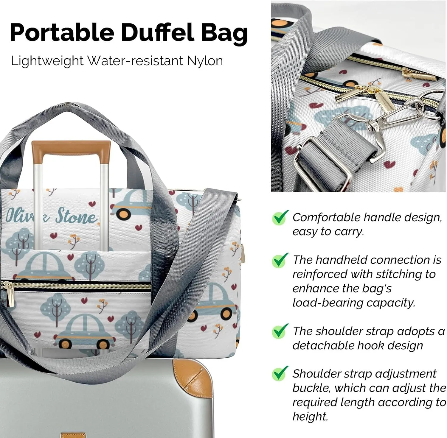 Custom Duffel Bag Blue Gray Car Compact and Convenient: Fitness Bags for the Modern Traveler