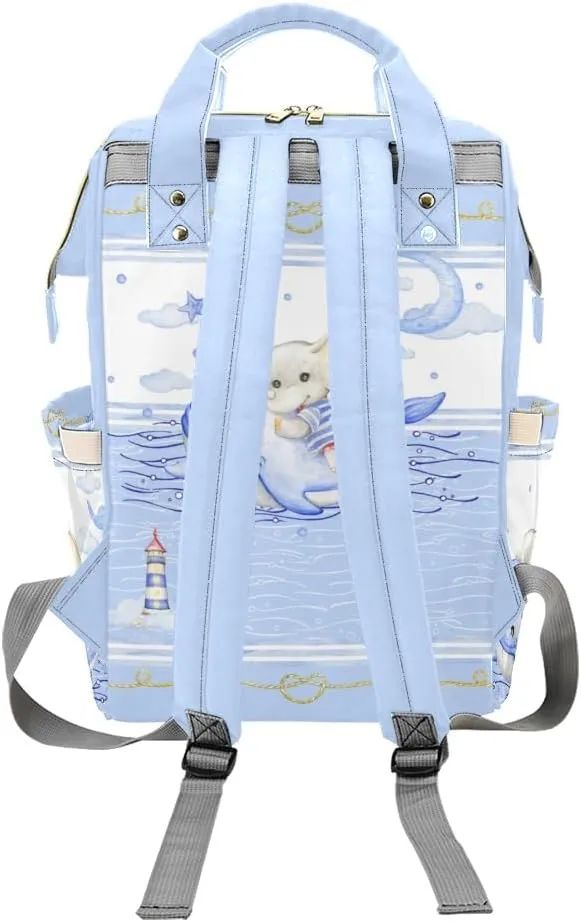 Custom Name Diaper Bag Backpack Sea Whale Sailor Elephant Lighthouse Multifunction Travel Backpack Nappy Bag Daypack for Mom Dad Boy Girl