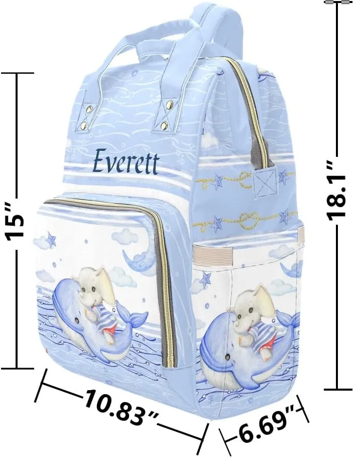 Custom Name Diaper Bag Backpack Sea Whale Sailor Elephant Lighthouse Multifunction Travel Backpack Nappy Bag Daypack for Mom Dad Boy Girl