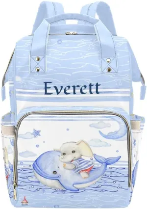Custom Name Diaper Bag Backpack Sea Whale Sailor Elephant Lighthouse Multifunction Travel Backpack Nappy Bag Daypack for Mom Dad Boy Girl