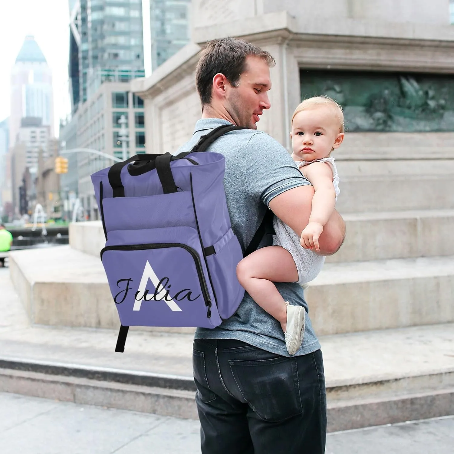 Custom Very Peri Diaper Bag Backpack for Men Women Large Capacity Baby Changing Totes with Three Pockets Multifunction Nappy Changing Bag for Playing