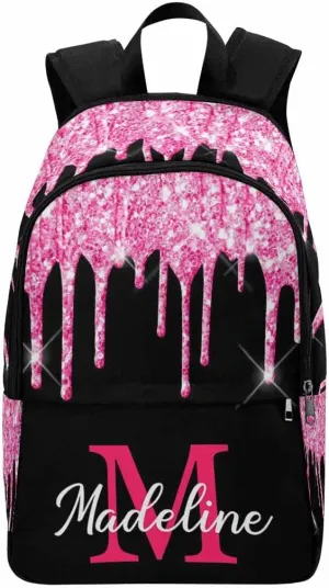 Customized Your Own Casual Unisex Laptop Computer Backpacks Bags Rose Pink Drops Black Custom Custom Personalized Backpack Tote Bag