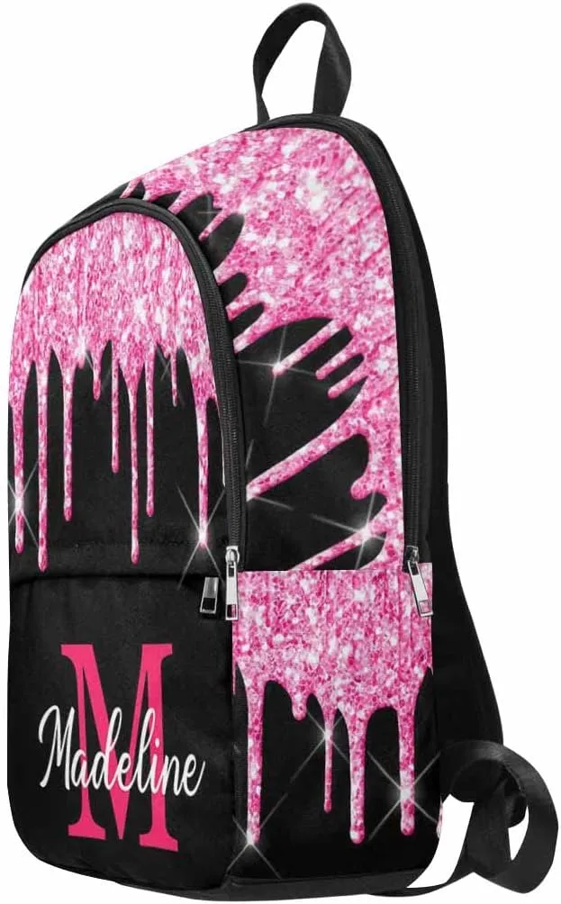 Customized Your Own Casual Unisex Laptop Computer Backpacks Bags Rose Pink Drops Black Custom Custom Personalized Backpack Tote Bag