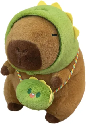 Cute Capybara Plush Toy with Dinosaur Head Cover Filled Capybara Doll Pillow Warm Gift Kids Girls Boys 10 inches